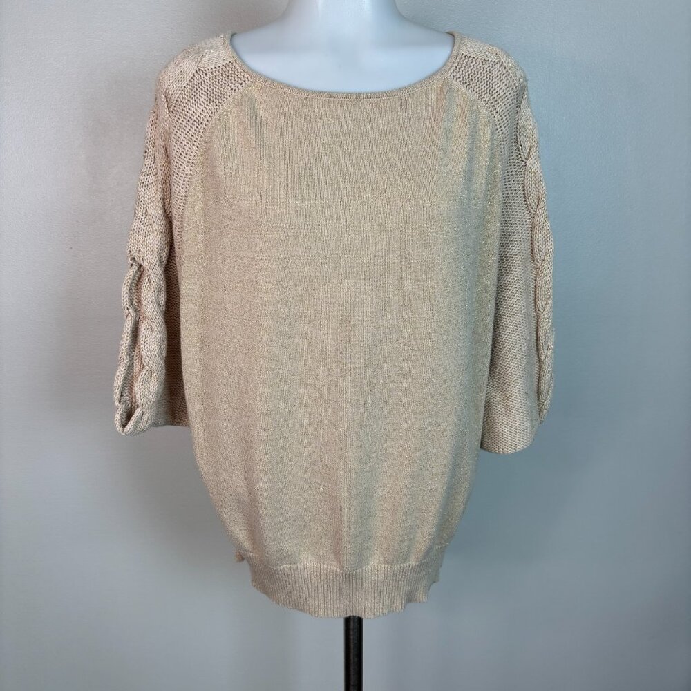 Coldwater Creek Sweater Medium Gold Metallic‎ Short Sleeves Cotton Blend